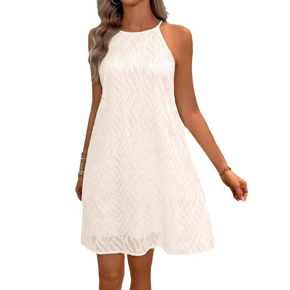 Solid Color White Sleeveless Dress