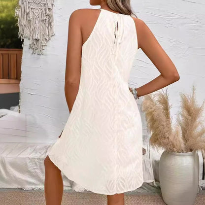 Solid Color White Sleeveless Dress