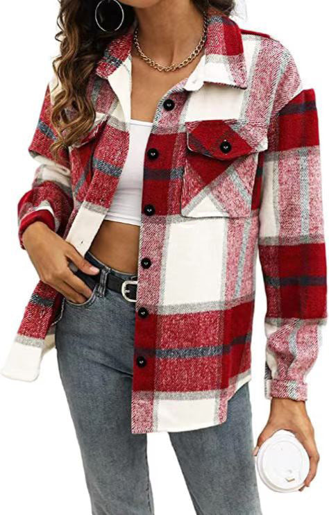 Button Down Plaid Flannel Jacket