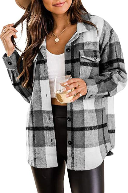 Button Down Plaid Flannel Jacket