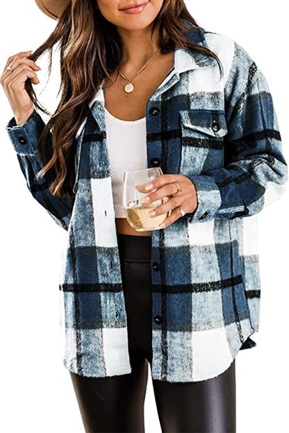 Button Down Plaid Flannel Jacket