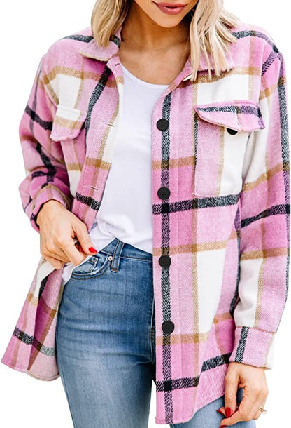 Button Down Plaid Flannel Jacket