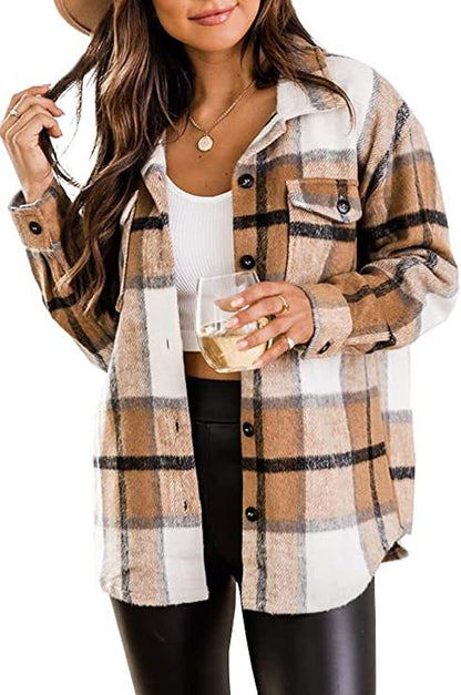 Button Down Plaid Flannel Jacket